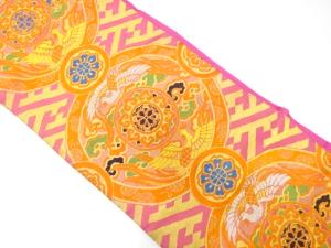 アンティーク　絵皿に鳳凰・華紋織り出し名古屋帯（着用可）